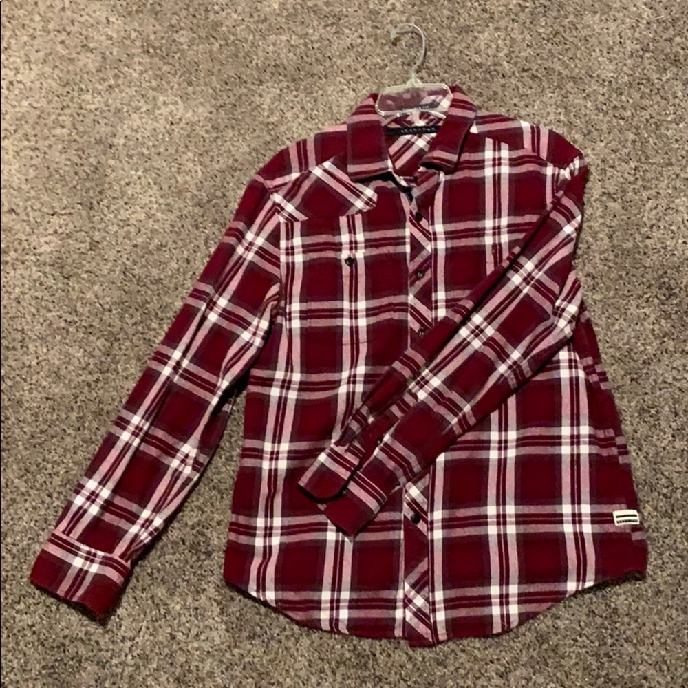 Red Checker/Plaid Sean John Button-Down Shirt (L)